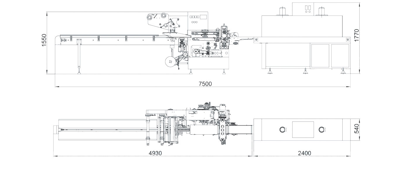 RS-590A型全自动高速热收缩包装机(上走膜)机械平面图