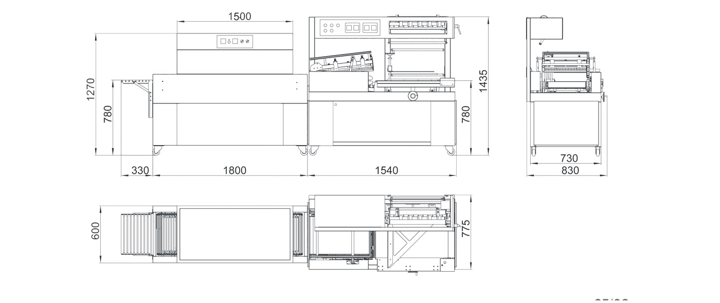 RL-400+SHR-4525全自动L型热收缩包装机机械平面图